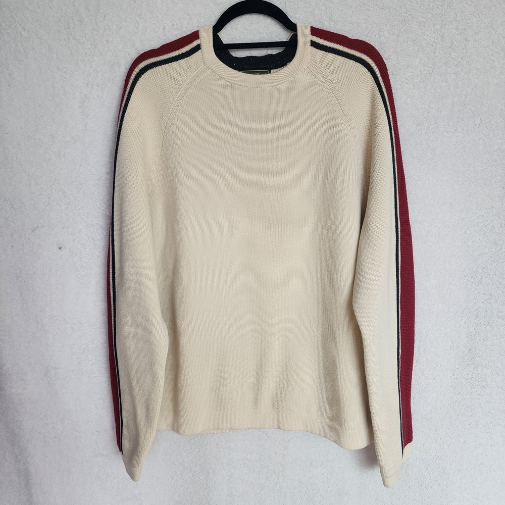 Vintage 90s Eddie Bauer Size L Mens Heavy Cotton Crew Neck Sweater Ivroy Cream